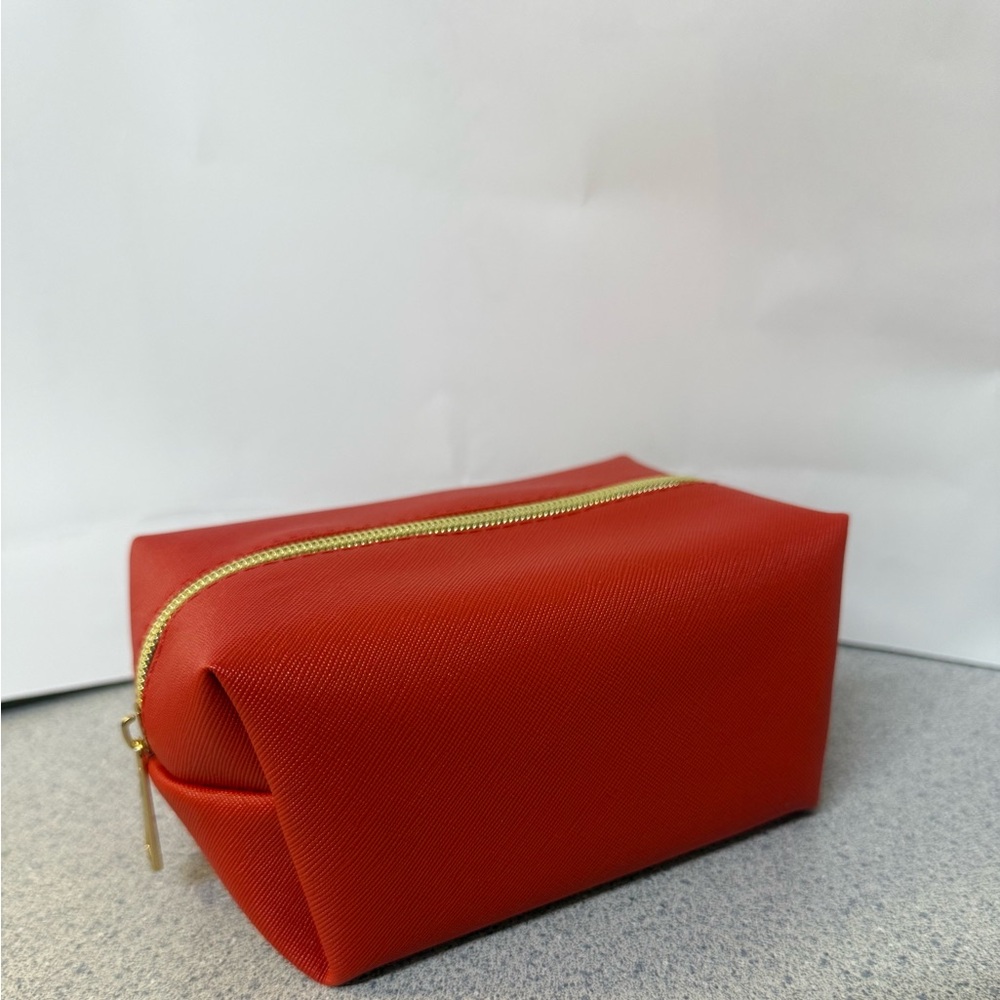 Red Rectangular Cosmetic Pouch with Gold Zipper
